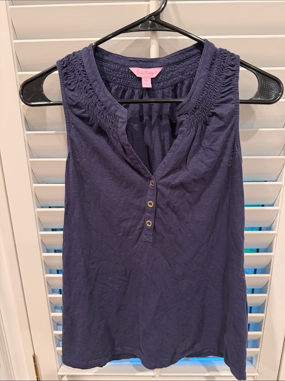 Lilly Pulitzer Navy Smocked Shoulder Henley Tank